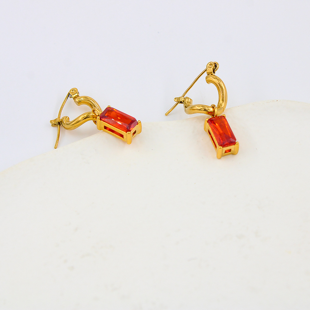 Square Pattern Women'S Gender Fashion Square Stainless Steel Plating Inlay Zircon Drop Earrings 1 Pair