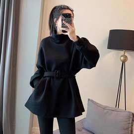 黑色高领卫衣女高级感收腰显瘦气质上衣秋季2023新款欧洲站欧货潮