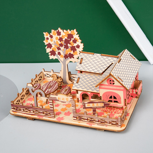 Cross-border stall hot-selling 3D three-dimensional puzzle hand-made wooden assembly model windmill educational diy toys