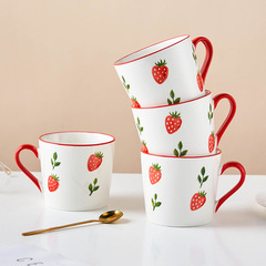 Cute Strawberry Cartoon Ceramic Mug Large Capacity Ceramic Breakfast Cup Couple Cup Gift Coffee Cup