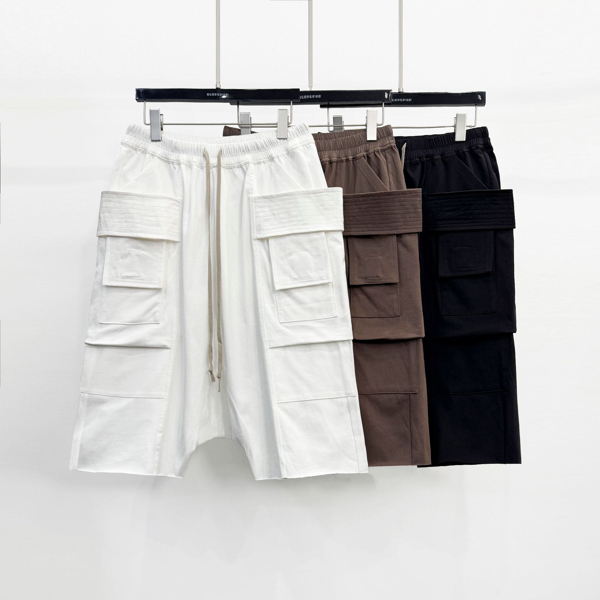 SUBHUMAN Men's Dark Style Double Ring Knit Washed Cargo Fit Teen Punk Five-Point Shorts