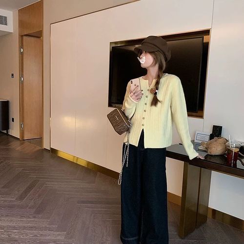 V-neck full shoulder knit sweater autumn women's style petite fashion inner layer base shirt top sweater