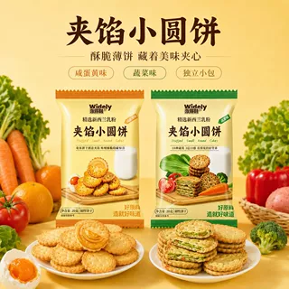 夹馅小圆饼蔬菜咸蛋黄味20g薄脆小饼干解馋网红休闲零食商超同款