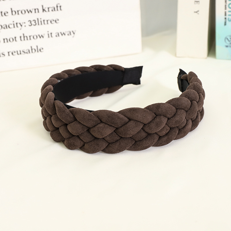 European And American New Style Solid Color Braided Wide Brim Press Hair Wash Headband Wholesale display picture 5