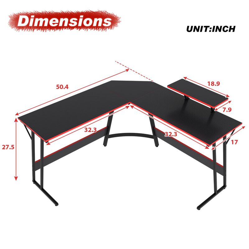 Customized Source Factory L-Shaped Gaming Table Black Steel Wood Corner Computer Table for Large Monitor Use