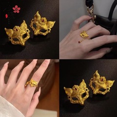 沙金宫廷复古澜焰狐狸面具首饰金色新中式精工九尾狐项链手链戒指