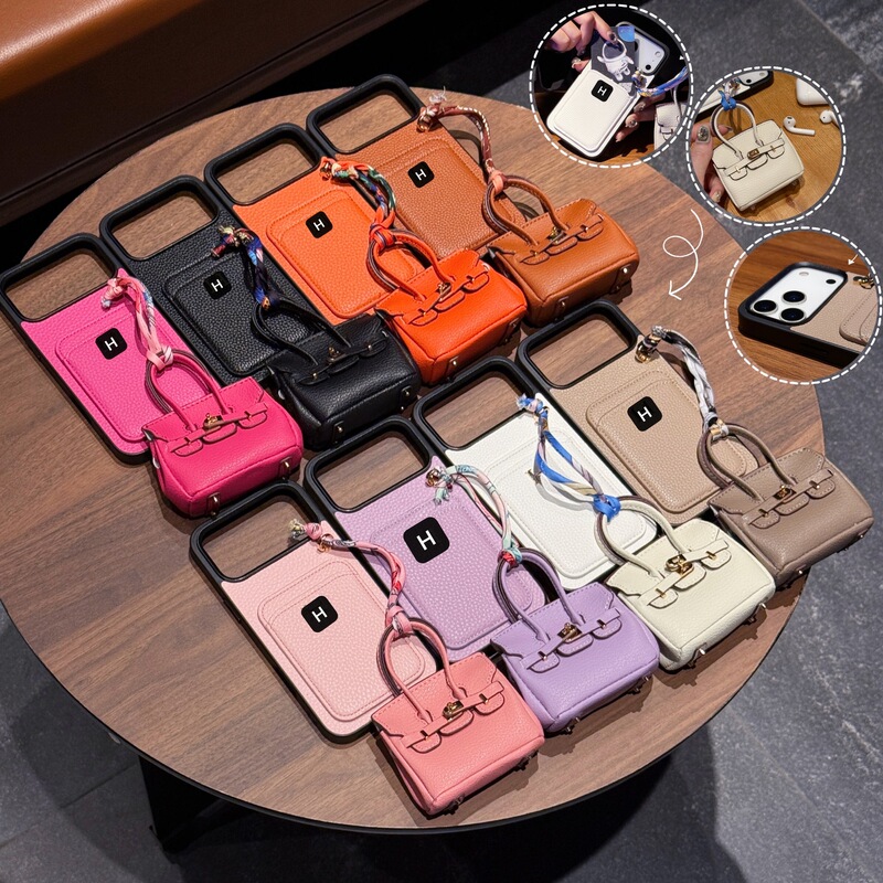 Suitable for Apple 17 Mobile Phone Case Iphone15Pro Max Pebbled Card Holder + Headphone Cover Mobile Phone Case 12 Trendy Women