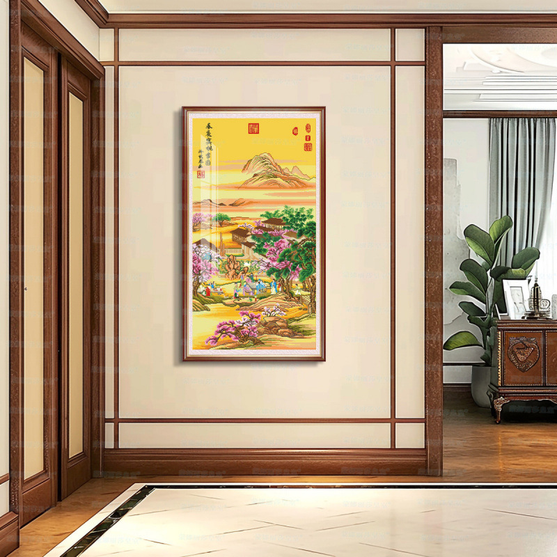 [Algodón importado] Mona Lisa Royal Cross Stitch Banquet de la noche de primavera Peach and Plum Garden Imagen Nueva sala de estar china Bordado completo