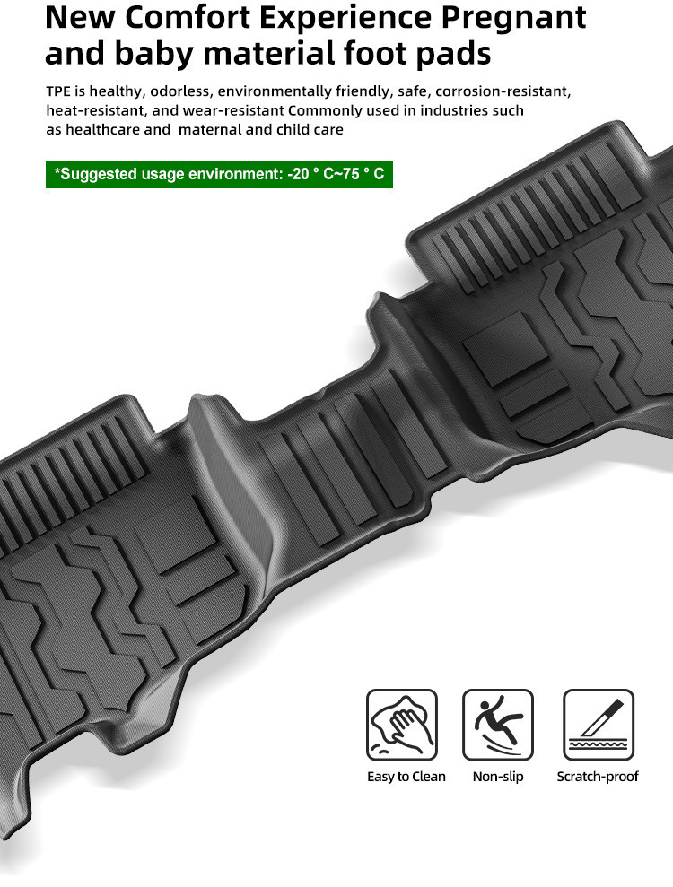 Suitable for 22-24 Models of Ford Everest Right-Hand Drive Cars, Waterproof Tpe Floor Mats and Trunk Mats