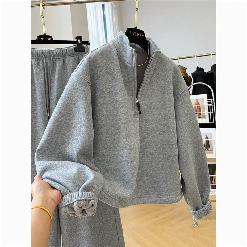 两件套超秋冬韩系加绒新款减龄立领好看休闲卫衣卫裤运动加厚套女