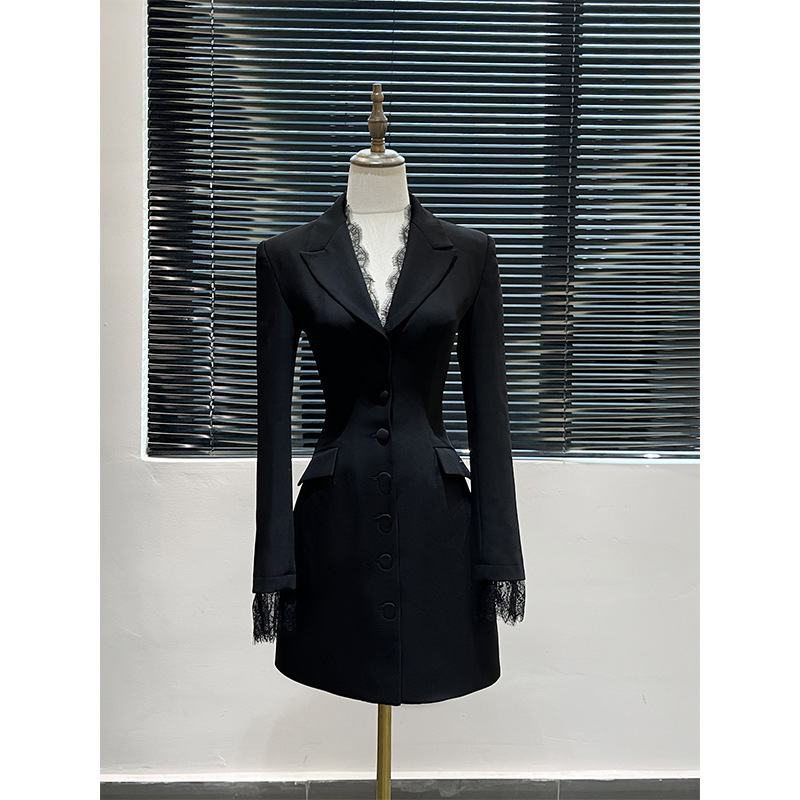 Design lace stitching dress elegant socialite formal occasion suit skirt 2023 new autumn and winter women's clothing