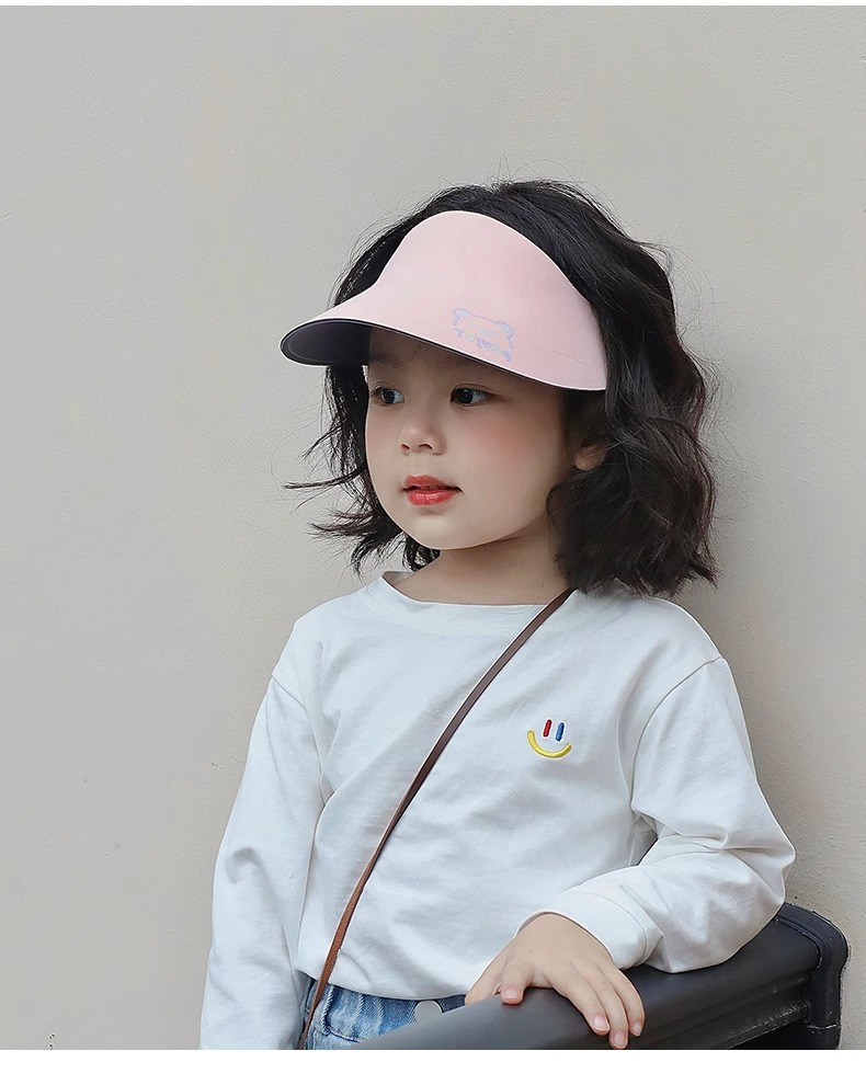 痕跡ない一体型 子供日焼け止め帽子 大きなひさし空トップ 紫外線防止 4色選び 詳細画像