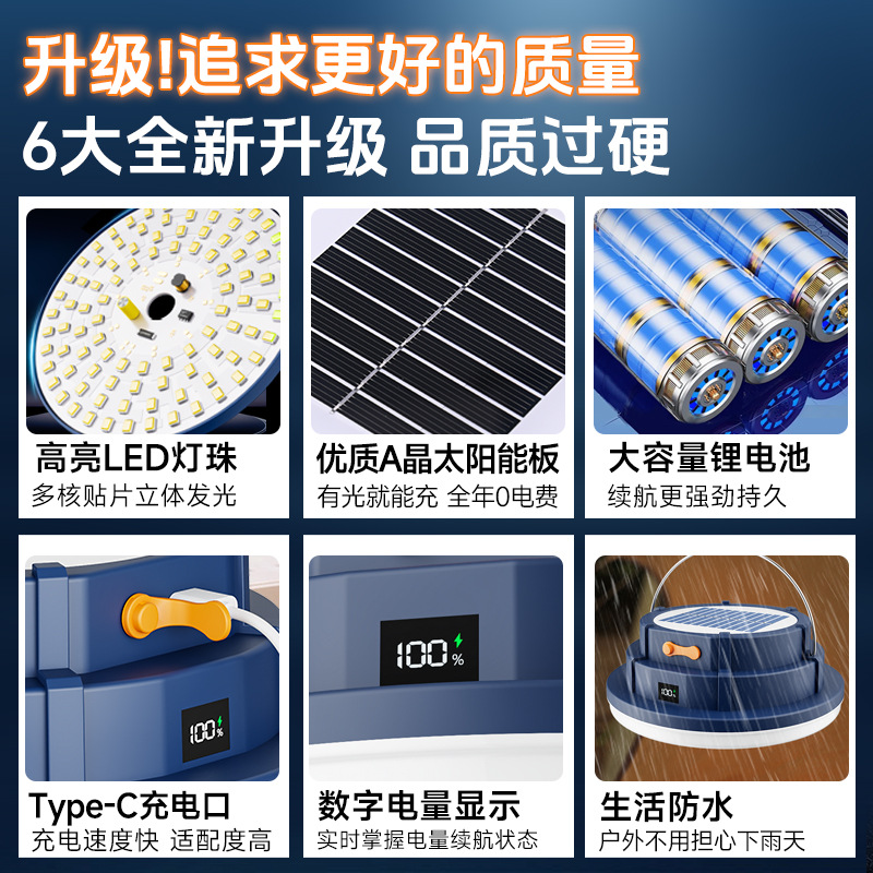 Lámpara de platillo volante de carga superbrillante LED al aire libre de alta capacidad de carga de luz de camping portátil de larga duración