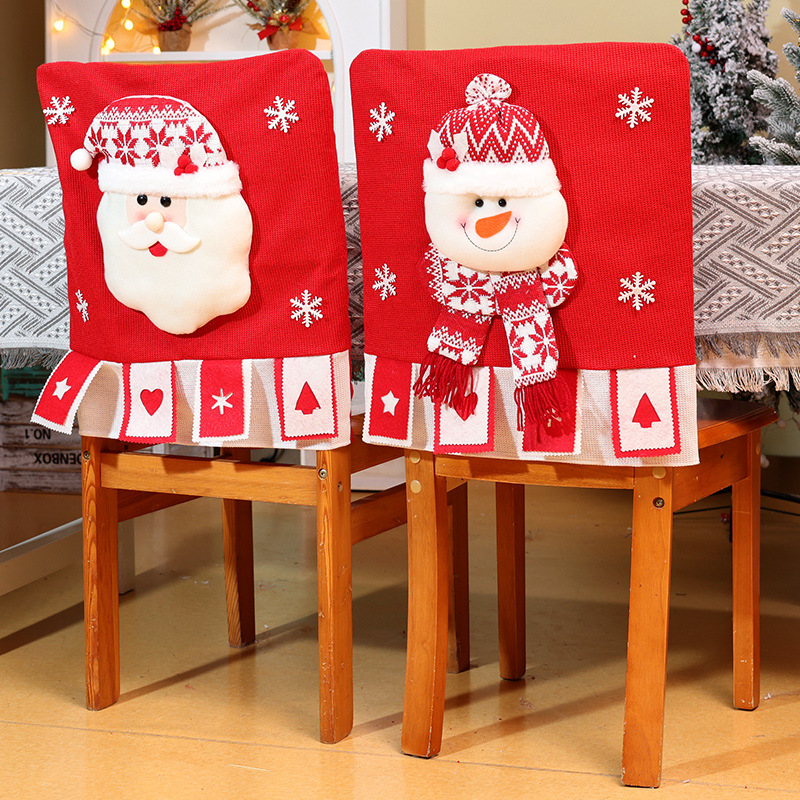 Nouvelles décorations de table et de chaise de Noël Père Noël Bonhomme de neige Poupée stéréo Housse de chaise Robe de maison_voghion.com