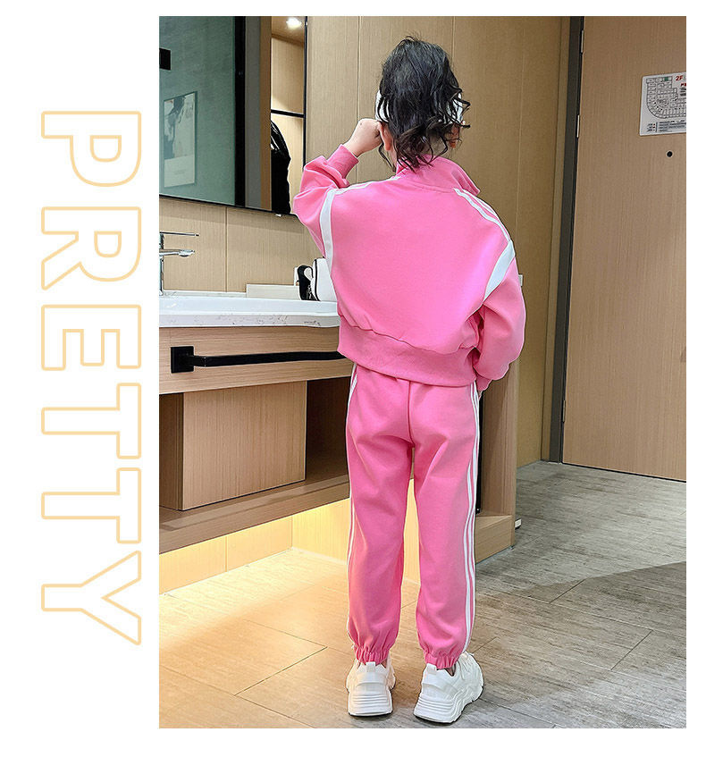Girls' Auumn Baseball Sui Se 2023 New Mid o Big Kids Fashion Long Sleeve Coa Sraigh Tube Pans Two Piece_voghion.com