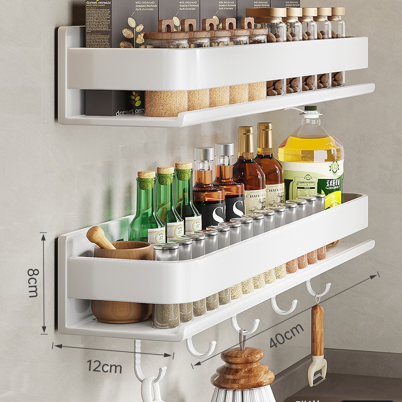 Estante de cocina condimento tarro de almacenamiento estante de pared sin perforar pared hogar multifuncional condimento rack
