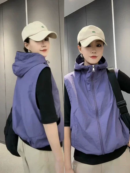Hooded Sleeveless Breathable Jacket Vest for Women 2026 Spring and Summer New Sun Protection Clothing Versatile Casual Top Cardigan