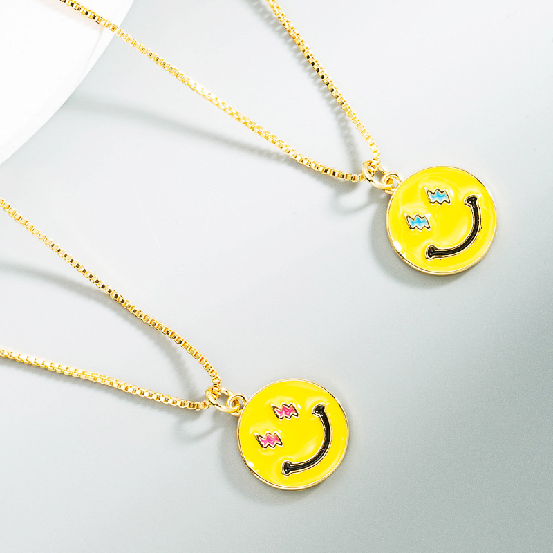 Korean smiley face copper drop oil pendant necklace