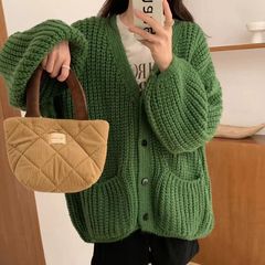 加厚粗线马海毛秋冬新款针织开衫女装宽松慵懒风复古休闲毛衣外套