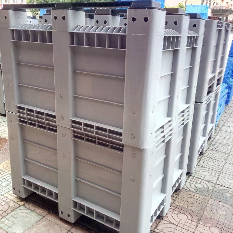 厂家批发川字型可带轮周转箱 灰色移动式塑胶托盘可移动卡板箱