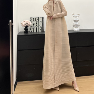Miyake Pleated Robe Cross-border Autumn All-match Fashion Coat Coat Cloak Printed Women Abaya Foreign Trade Middle East