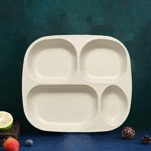 小号儿童分餐盘方形四分格盘家用日式饭盘创意麦秸秆塑料定量盘子