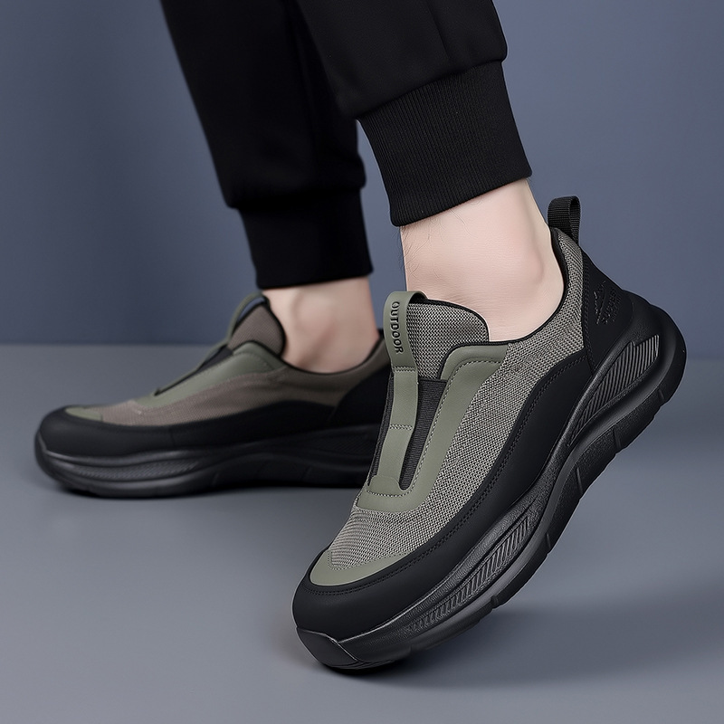 Men's shoes 2026 autumn new model, mesh breathable slip-on thick-soled casual shoes for hiking, mountaineering, and commuting