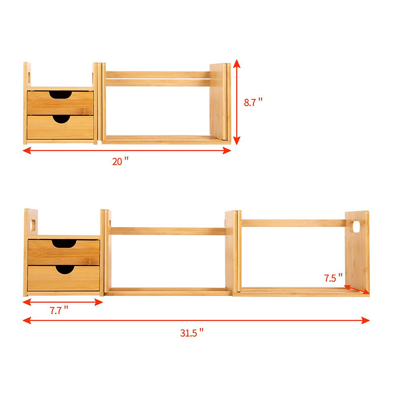 Retractable Bamboo Office Desk with Drawers Organizable Desktop Storage Bookshelf Bamboo Storage Organize Export Shelf