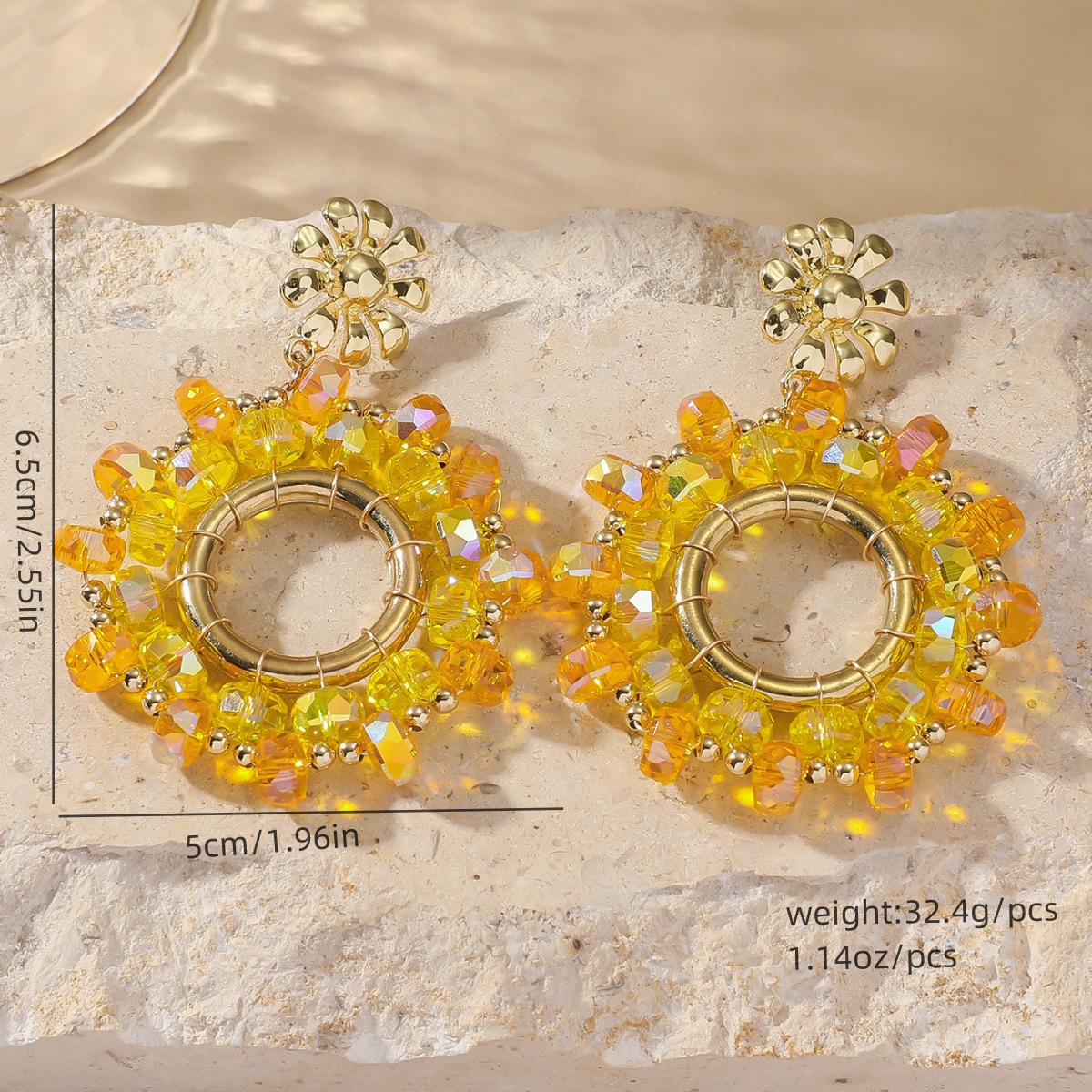 Steel needle Ear Needle Material 1 Pair IG Style Flower Beaded Artificial Crystal Drop Earrings