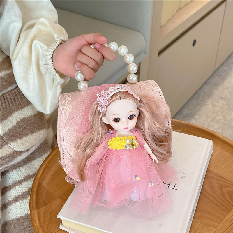 Nuevo paquete de princesa infantil coreano muñeca mochila lindas niñas bebés de un hombro bolso de perlas