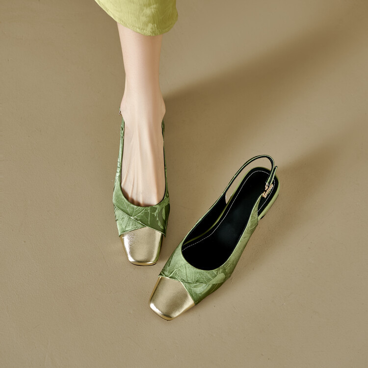 Sandal bít mũi nữ da bò phối màu gót thô 5 cm — Màu xanh lá, Màu mơ chi tiết 39