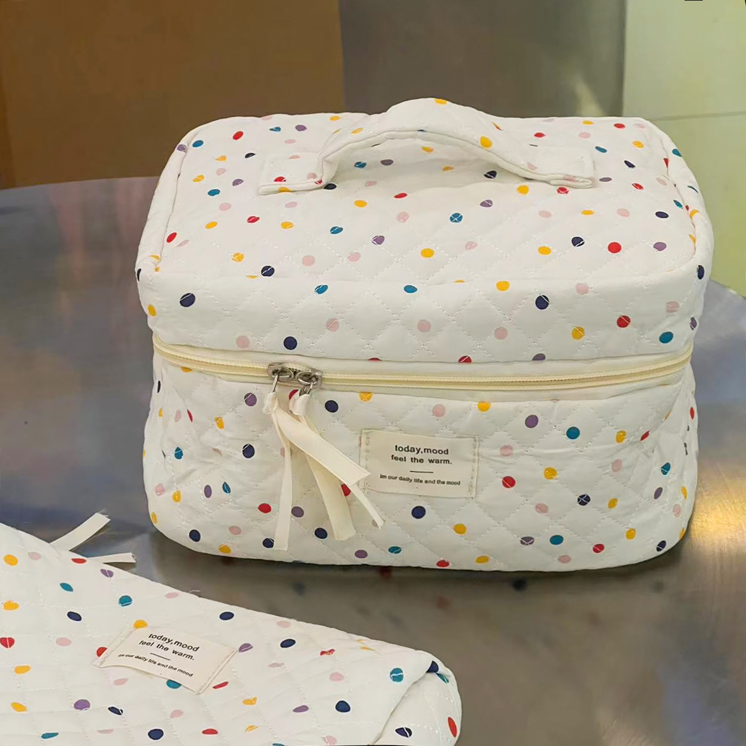 Colorido lunares bolsa de cosméticos bolsa de almacenamiento de algodón estudiante femenino Portátil Bolsa de embrague de gran capacidad bolsa de viaje acolchada