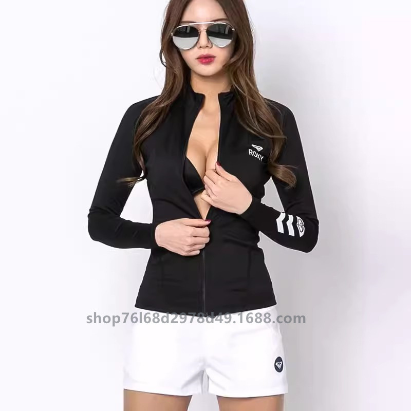 ROXY Diving Suit Women's Long-sleeved Split Top Zip Sunscreen Suit Quick-drying Surfer Suit Water Ski Snorkeling Jellyfish Suit