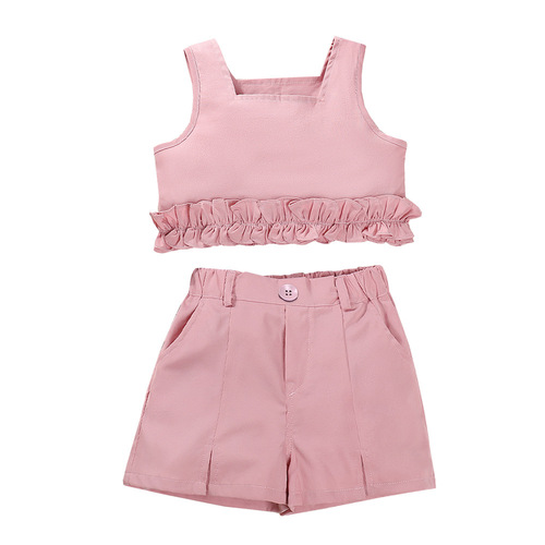 Summer baby vest suit ins cross-border girls' cute lace two-piece set children's short top suit