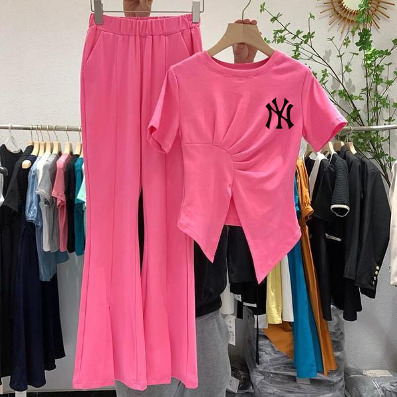 South Korea's Dongdaemun 2025 Summer Fashion Women's Korean Style Wide-Leg Pants Two-Piece Salt-Based Street Suit for Fat mm