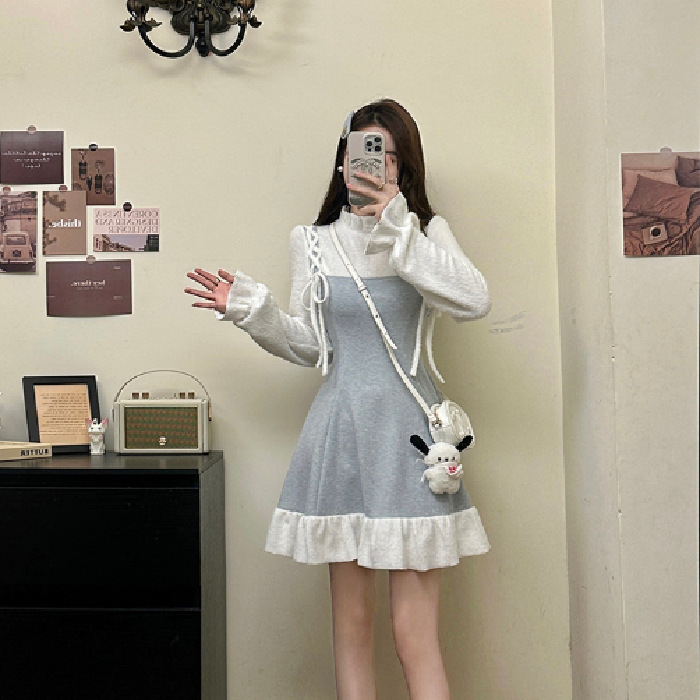 New Style Faux Two-Piece Chanel-Inspired Dress for Women, Spring Miu-Style Outfit, Waist-Cinching Short Dress for Petite Women, Elegant New Style Faux Two-Piece Chanel-Inspired Dress for Women, Spring Miu-Style Outfit, Waist-Cinching Short Dress for Petite Women, Elegant