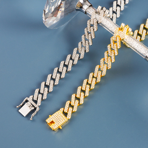 Cross-border geometric diamond-shaped Cuban chain-shaped Cuban chain men's necklace gold-plated diamond-shaped alloy hip-hop necklace