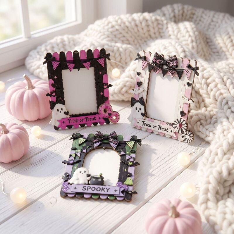 Halloween Wooden Photo Frame Holiday Creative Desktop Decoration Cute Ghost Bow Pattern Photo Frame Ornament Halloween Wooden Photo Frame Holiday Creative Desktop Decoration Cute Ghost Bow Pattern Photo Frame Ornament