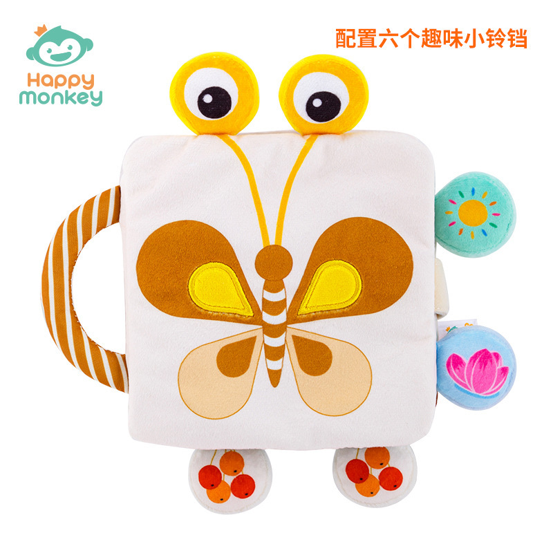 Happy monkey baby no puede desgarrar libro de tela juguete puede roer libro tridimensional cognición papel campana juguete libro