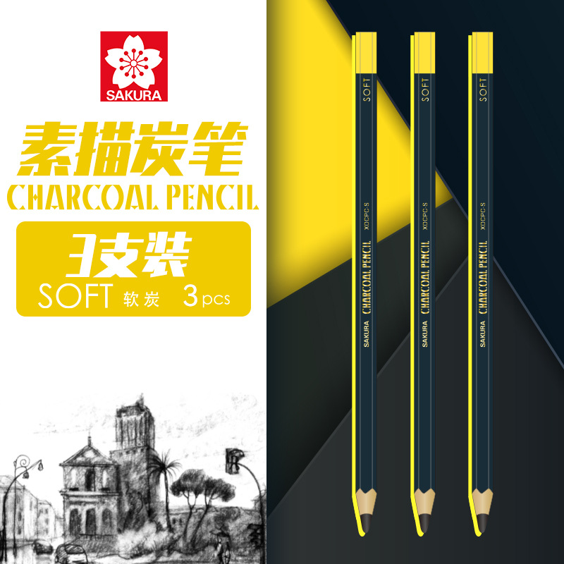Sakura flor de sakura boceto lápiz de carbón especial para artistas de pintura de boceto de carbón blando lápiz blando medio duro