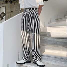小众设计感春季宽松直筒裤子男休闲裤韩版潮流百搭竖条纹阔腿长裤