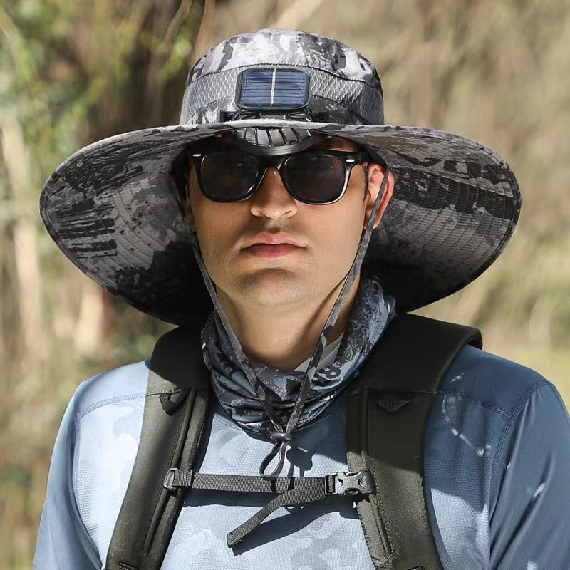 ソーラーファンハットメンズ夏大きなつば抗UV漁師帽子登山釣り日焼け止めサンハット|undefined