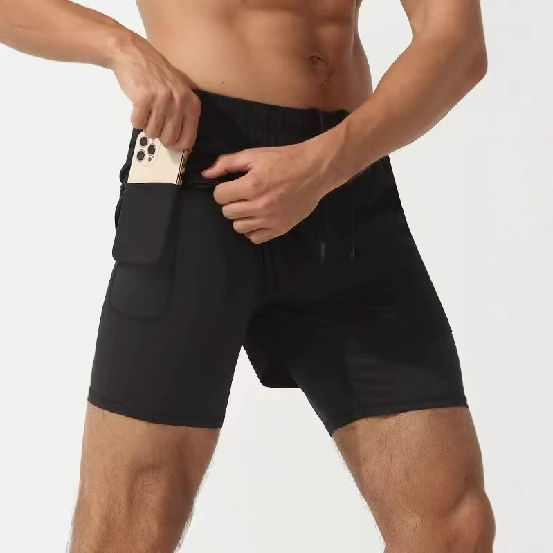 Профессиональные шорты для бега, мужские брюки из двух частей с асимметричным карманом и клапаном, спортивные брюки для фитнеса, легкой атлетики, марафона, европейский размер