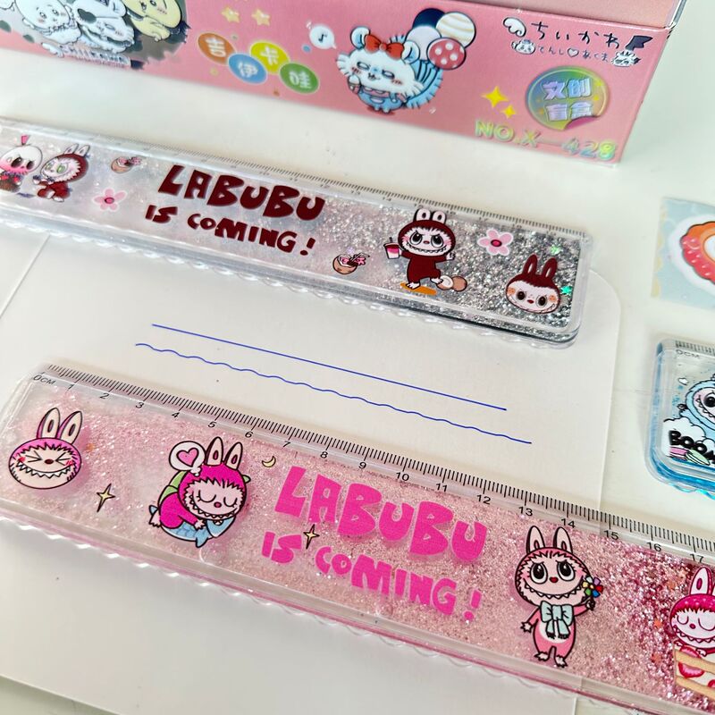 クロスボーダー LABUBU 漫画流砂定規 20 センチメートル学生定規セットラブブ定規試験波線供給|undefined