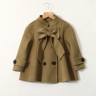 Girls Double-Sided Cashmere Outwear 2025 New Autumn and Winter Korean Style Style Woolen Kidsren's Woolen Outwear Trendy Bow