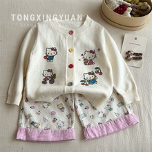 童星圆甜美女童装套装洋气秋装新款女宝宝阔腿裤毛衣开衫两件套潮