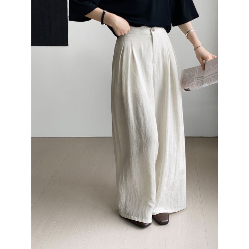 At the end of the version of Wang Han style pleated tencel linen wide leg pants women's high waist slim lazy style pants 6090-1