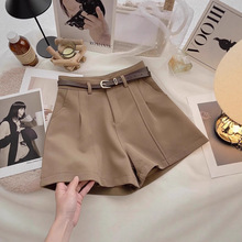 休闲短裤女2025年春季新款韩版ins港味复古简约外穿高腰a字阔腿裤