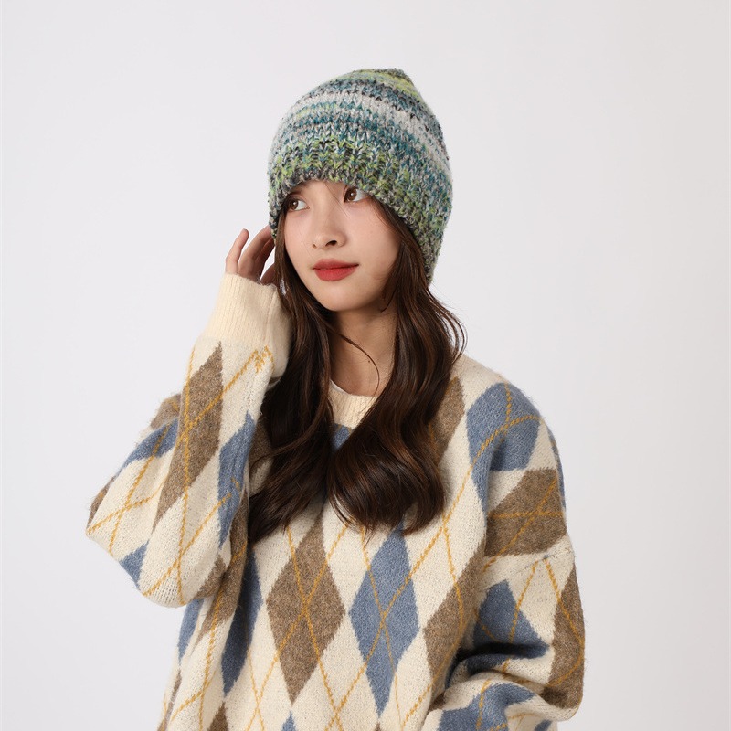 Dopamina Arcobaleno Colore Fatto a Mano per Bambini 2023 Nuovo Autunno/Inverno Lavorato a Maglia Baotou Caldo Freddo Cappello Set_voghion.com