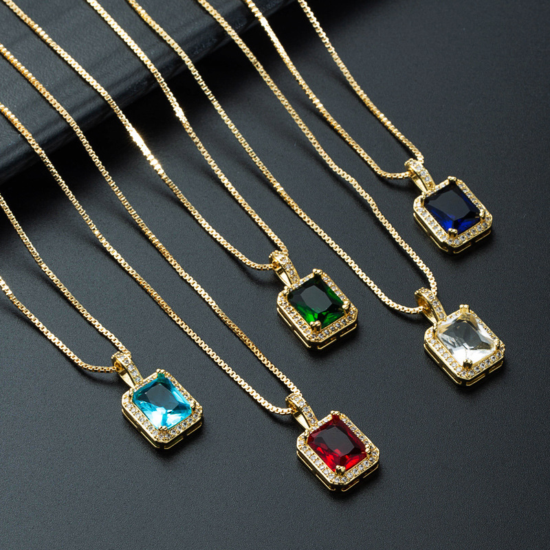 Nihaojewelry wholesale jewelry creative square multicolor gemstone copper zircon pendent necklacepicture3